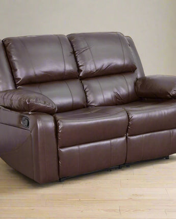 Brown LeatherSoft Loveseat with Two Built-In Recliners