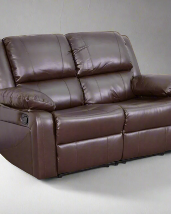 Brown LeatherSoft Loveseat with Two Built-In Recliners