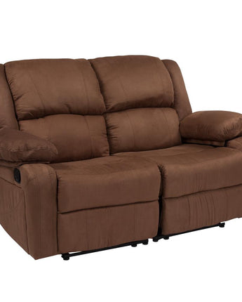 Chocolate Brown Microfiber Loveseat with Two Built-In Recliners