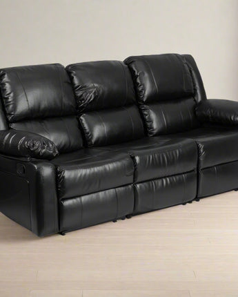 Black LeatherSoft Sofa with Two Built-In Recliners