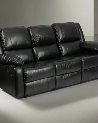 Black LeatherSoft Sofa with Two Built-In Recliners