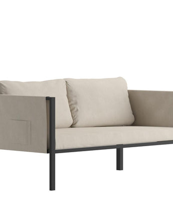 Loveseat with Cushions, Black with Beige Cushions