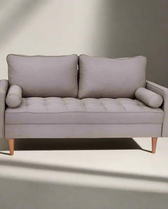 Loveseat Sofa with Tufted Faux Linen Upholstery, Solid Wood Legs in Slate Gray