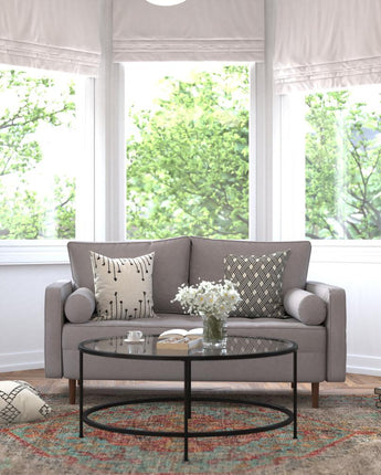 Loveseat Sofa with Tufted Faux Linen Upholstery, Solid Wood Legs in Slate Gray