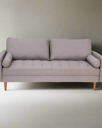 Sofa with Tufted Faux Linen Upholstery, Solid Wood Legs in Slate Gray