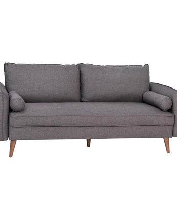 Sofa with Faux Linen Fabric Upholstery, Solid Wood Legs in Stone Gray