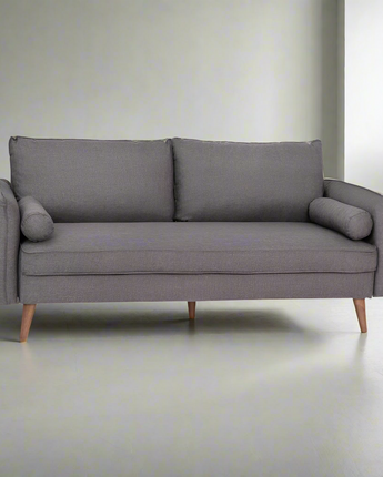 Sofa with Faux Linen Fabric Upholstery, Solid Wood Legs in Stone Gray