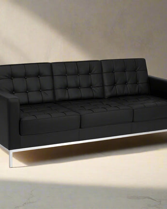 Lacey Contemporary Black LeatherSoft Sofa with Stainless Steel Frame