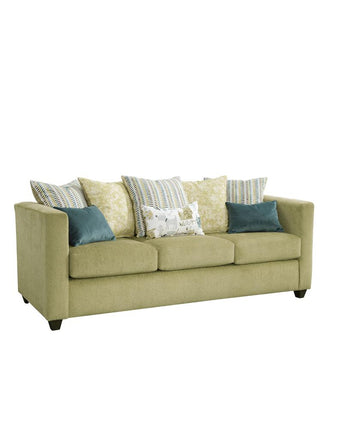 Urban Square Arm Green Sofa with Eight Throw Pillows