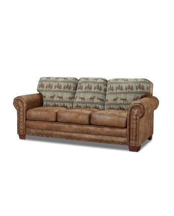 American Furniture Classics Model 8503-90 Deer Teal Lodge Tapestry Sofa