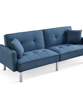 Tufted Futon Convertible Sofa Sleeper with Two Throw Pillows