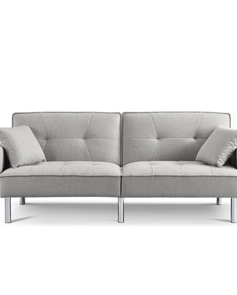 Tufted Futon Convertible Sofa Sleeper with Two Throw Pillows