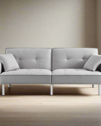 Tufted Futon Convertible Sofa Sleeper with Two Throw Pillows