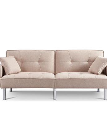 Tufted Futon Convertible Sofa Sleeper with Two Throw Pillows