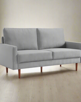 69 Inch Wide Upholstered Two Cushion Sofa with Square Arms