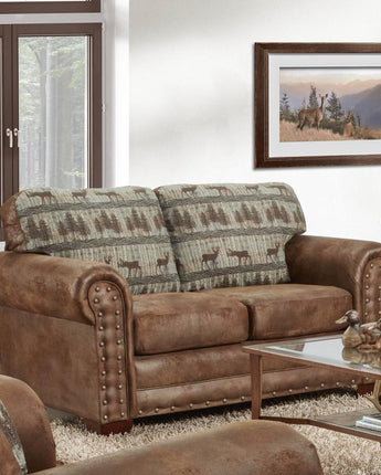 American Furniture Classics Model 8502-90 Deer Teal Lodge Tapestry Loveseat