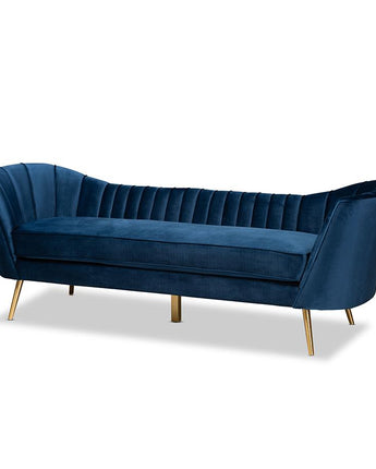 Kailyn Glam and Luxe Navy Blue Velvet Fabric Upholstered and Gold Finished Sofa