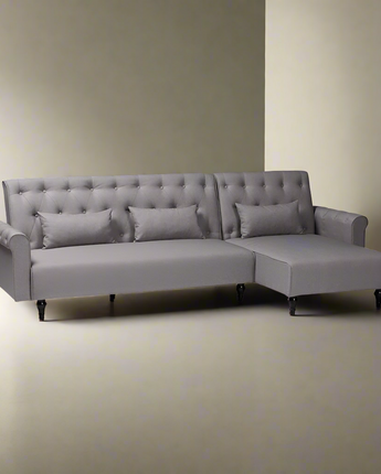 Chesterfield Retro-Modern Slate Grey Fabric Upholstered Convertible Sleeper Sofa