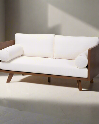 Uriel Mid-Century Modern Cream Boucle Fabric Sofa