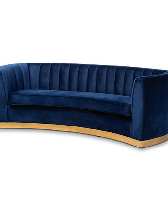 Milena Glam Royal Blue Velvet Fabric Upholstered Gold-Finished Sofa