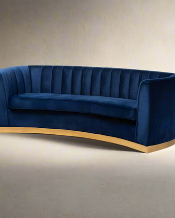 Milena Glam Royal Blue Velvet Fabric Upholstered Gold-Finished Sofa