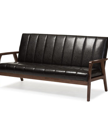 Leather Wooden 3-Seater Sofa