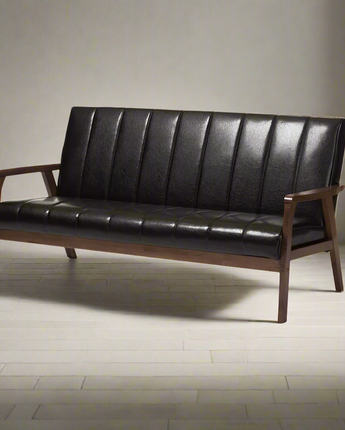 Leather Wooden 3-Seater Sofa