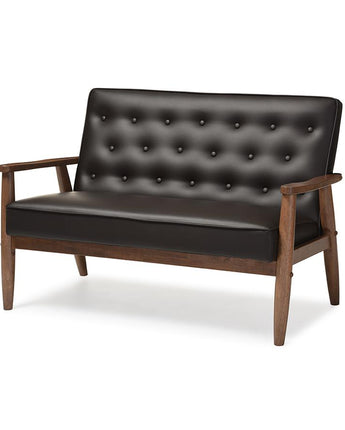 Leather Upholstered Wooden 2-seater Loveseat