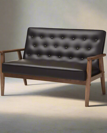 Leather Upholstered Wooden 2-seater Loveseat