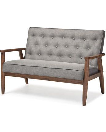 Grey Fabric Upholstered Wooden 2-seater Loveseat