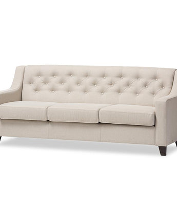 Light Beige Fabric Upholstered Button-Tufted Living Room 3-Seater Sofa