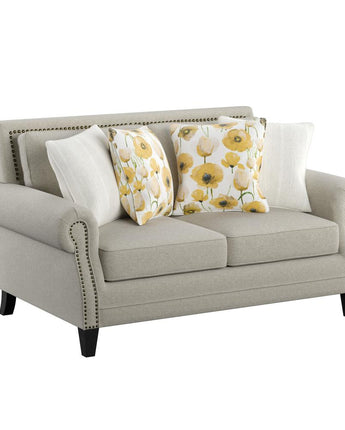 Loveseat with Rolled Arms, Nail Head Trim, And Wood Legs