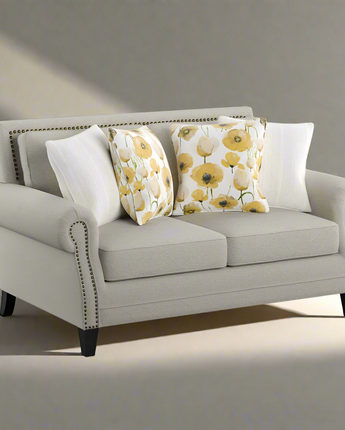 Loveseat with Rolled Arms, Nail Head Trim, And Wood Legs