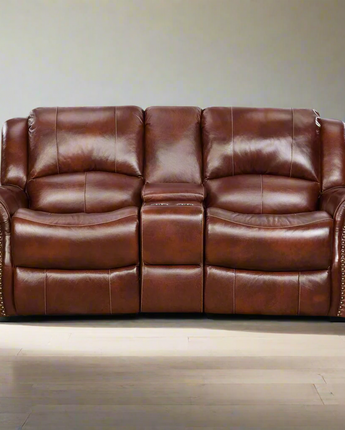 Telluride 100% Leather Double Reclining Console Loveseat