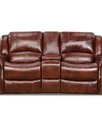 Telluride 100% Leather Double Reclining Console Loveseat