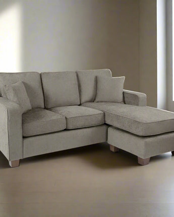 Russell Sectional in Taupe fabric with 2 Pillows and Coffee Finished Legs, RSL55-SK335