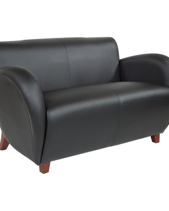 Dillon Black PU Loveseat With Cherry Finish Legs, SF2472-R107