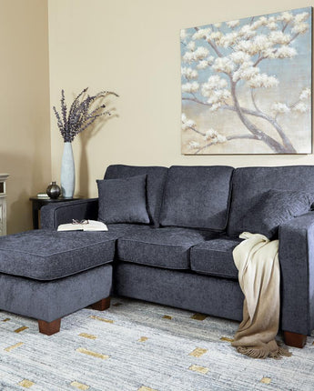 Russell Sectional in Navy fabric with 2 Pillows and Coffee Finished Legs, RSL55-N17