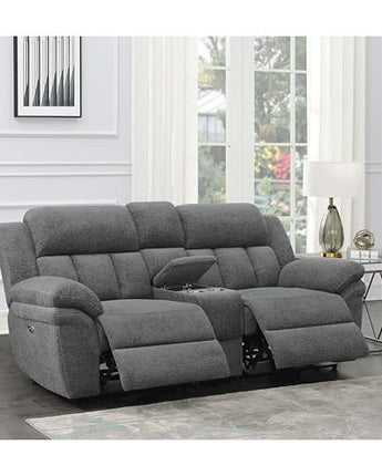 Bahrain Upholstered Power Loveseat with Console Charcoal