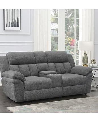 Bahrain Upholstered Power Loveseat with Console Charcoal