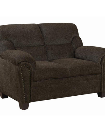 Clementine Upholstered Loveseat with Nailhead Trim Brown