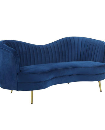 Sophia Upholstered Camel Back Loveseat Blue