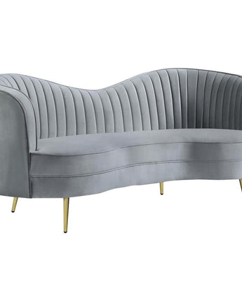 Sophia Upholstered Loveseat with Camel Back Grey and Gold