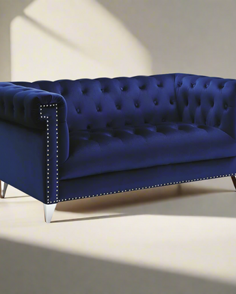 Bleker Tufted Tuxedo Arm Loveseat Blue