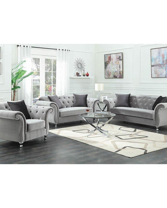 Frostine Button Tufted Sofa Silver