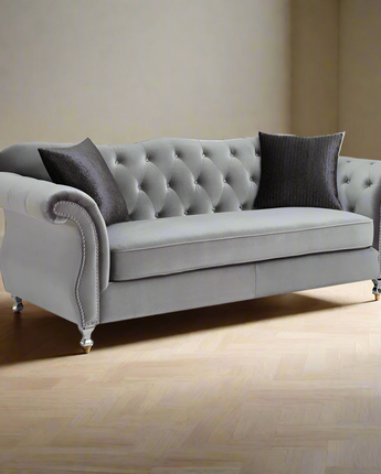 Frostine Button Tufted Sofa Silver