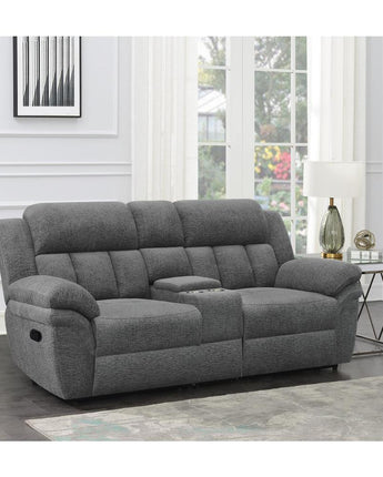 Bahrain Upholstered Motion Loveseat with Console Charcoal