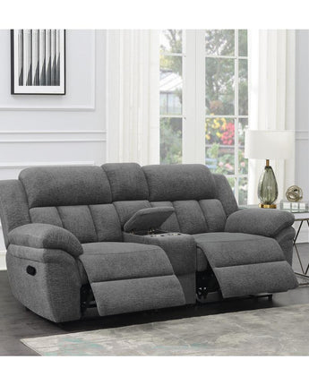 Bahrain Upholstered Motion Loveseat with Console Charcoal