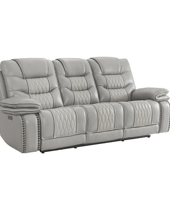 Dual-Power Sofa in Light Gray Leather