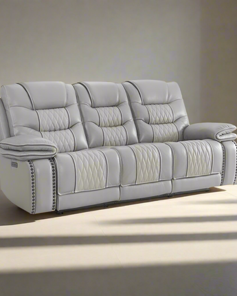 Dual-Power Sofa in Light Gray Leather